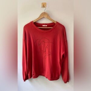 Medium LNA Red Cotton Abstract Modern Print Sweatshirt